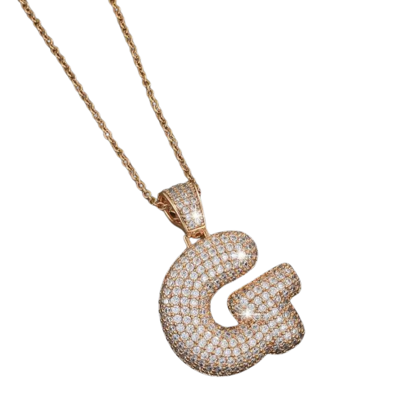 Crystal Initial Bubble Letter Necklace