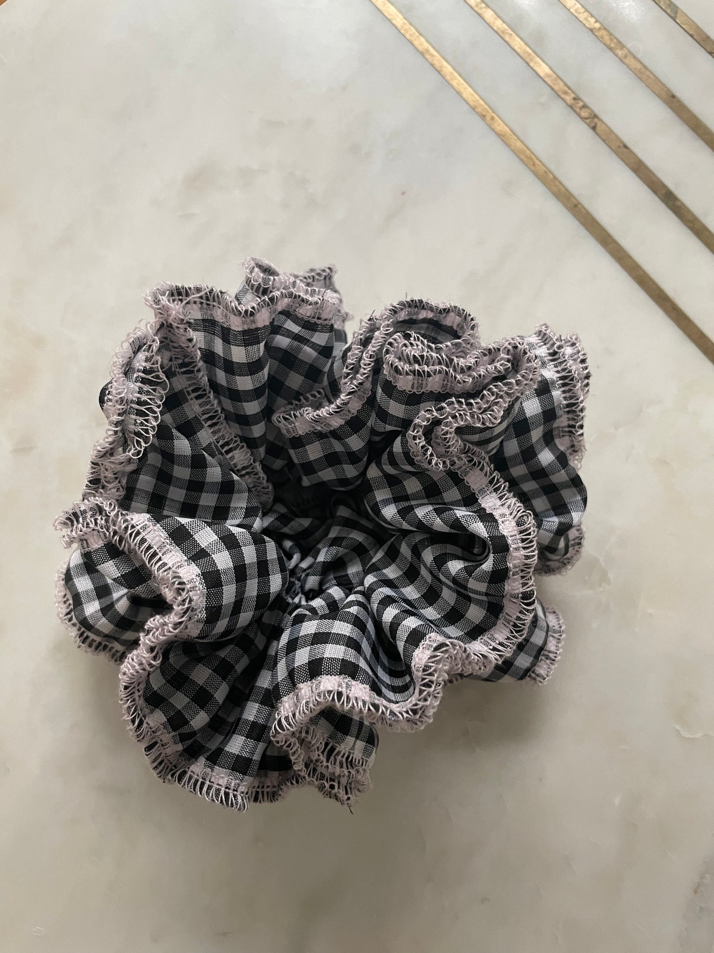 Hair Scrunchie - Black/White Gingham Ruffle Scrunchie